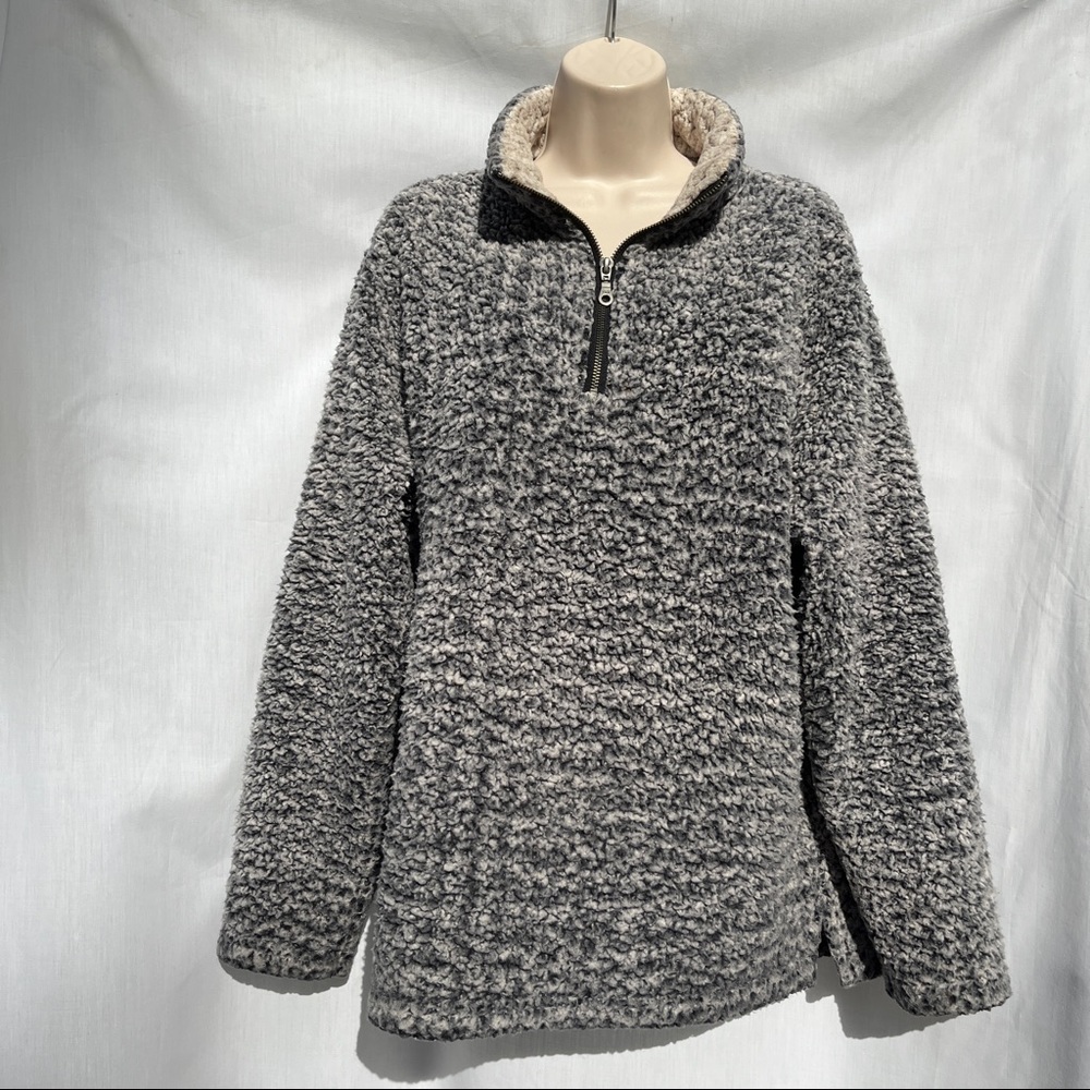 Clearwater Outfitters Black & Gray Sherpa Quarter Zip Pullover Size M